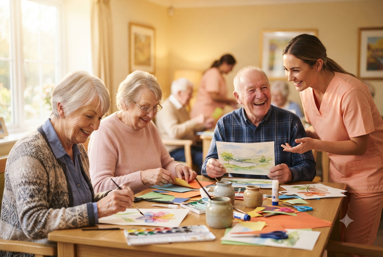 Illustration of seniors enjoying art and craft