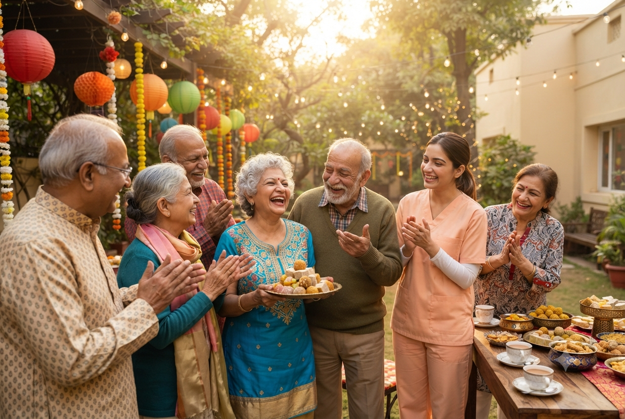 Illustration of seniors enjoying festival celebrations and outings