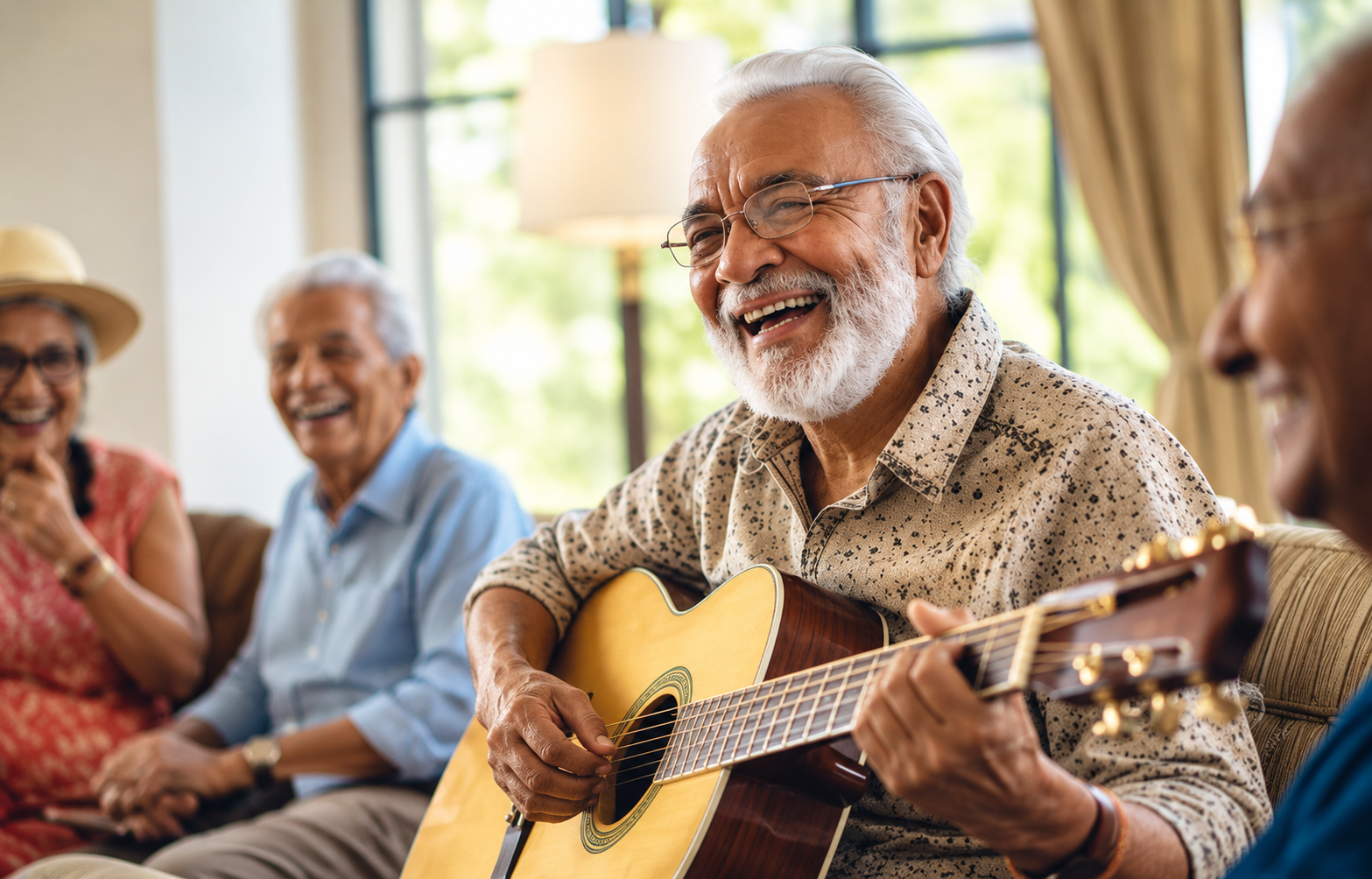 Illustration of seniors enjoying music and singing sessions